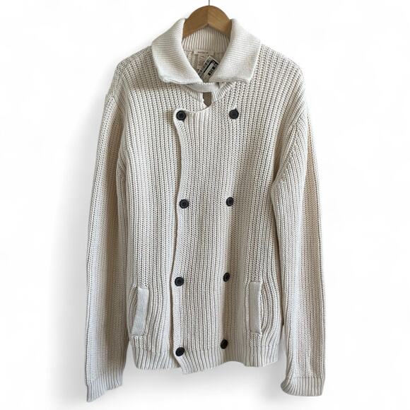 Sundance Chunky Knit Cardigan Sweater Double Breasted Pockets Ivory XXL - Picture 1 of 11